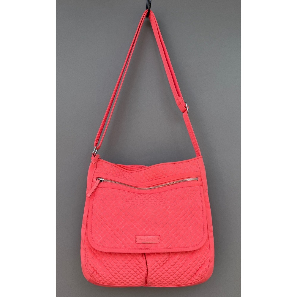 Vera Bradley Performance Twill On The Go Mailbag Crossbody Bag Coral Pink Quilte